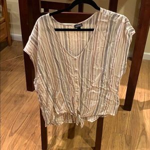 Striped front tie button up shirt